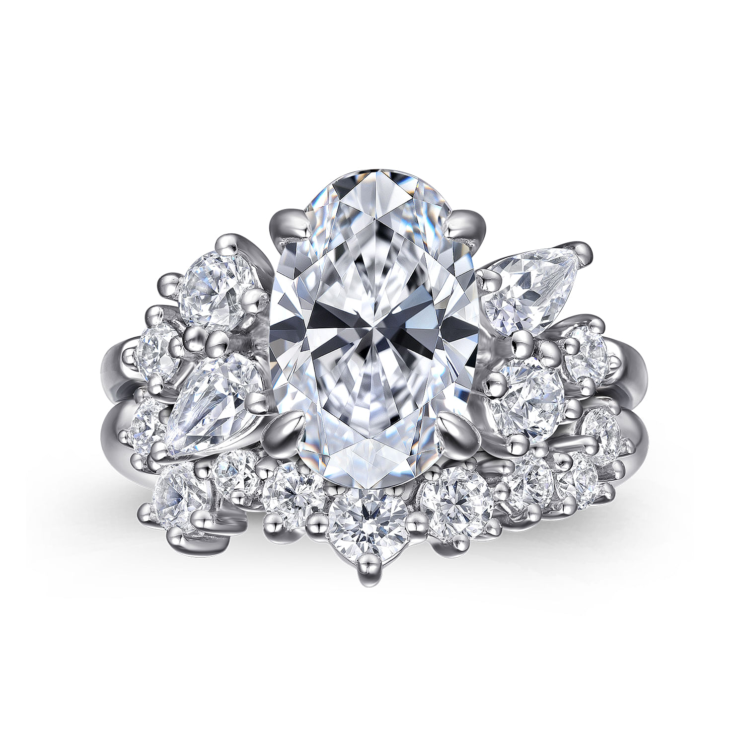 Willa - 14K White Gold Asymmetrical Burst Oval Diamond Engagement Ring