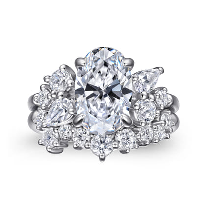 Willa - 14K White Gold Asymmetrical Burst Oval Diamond Engagement Ring