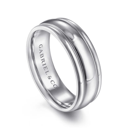 William - 14K White Gold 7mm - Men's Wedding Band in High Polished Finish