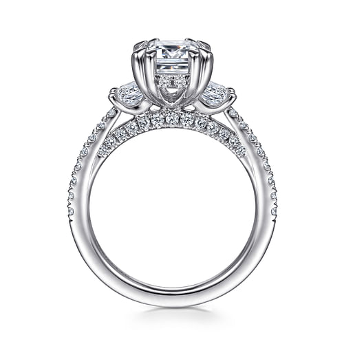 Willow - 18K White Gold Emerald Cut Three Stone Diamond Engagement Ring - 0.92 ct - Shot 2