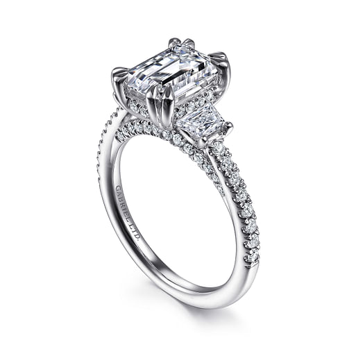 Willow - 18K White Gold Emerald Cut Three Stone Diamond Engagement Ring - 0.92 ct - Shot 3