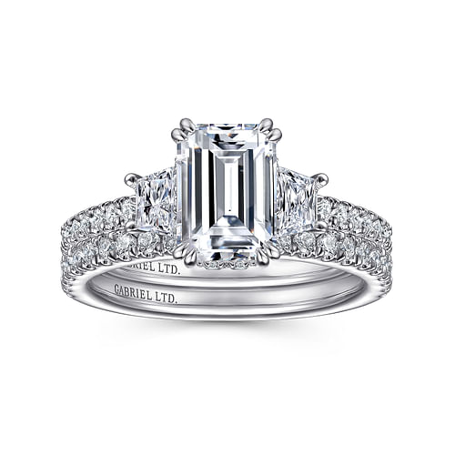 Willow - 18K White Gold Emerald Cut Three Stone Diamond Engagement Ring - 0.92 ct - Shot 4