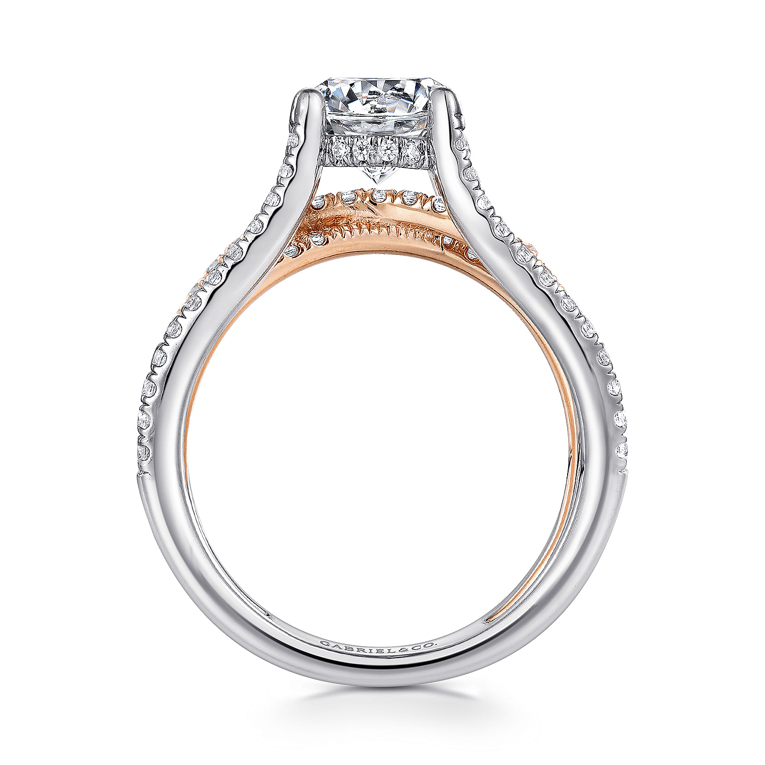 Wilma - 14K White-Rose Gold Split Shank Round Diamond Engagement Ring - 0.7 ct - Shot 2