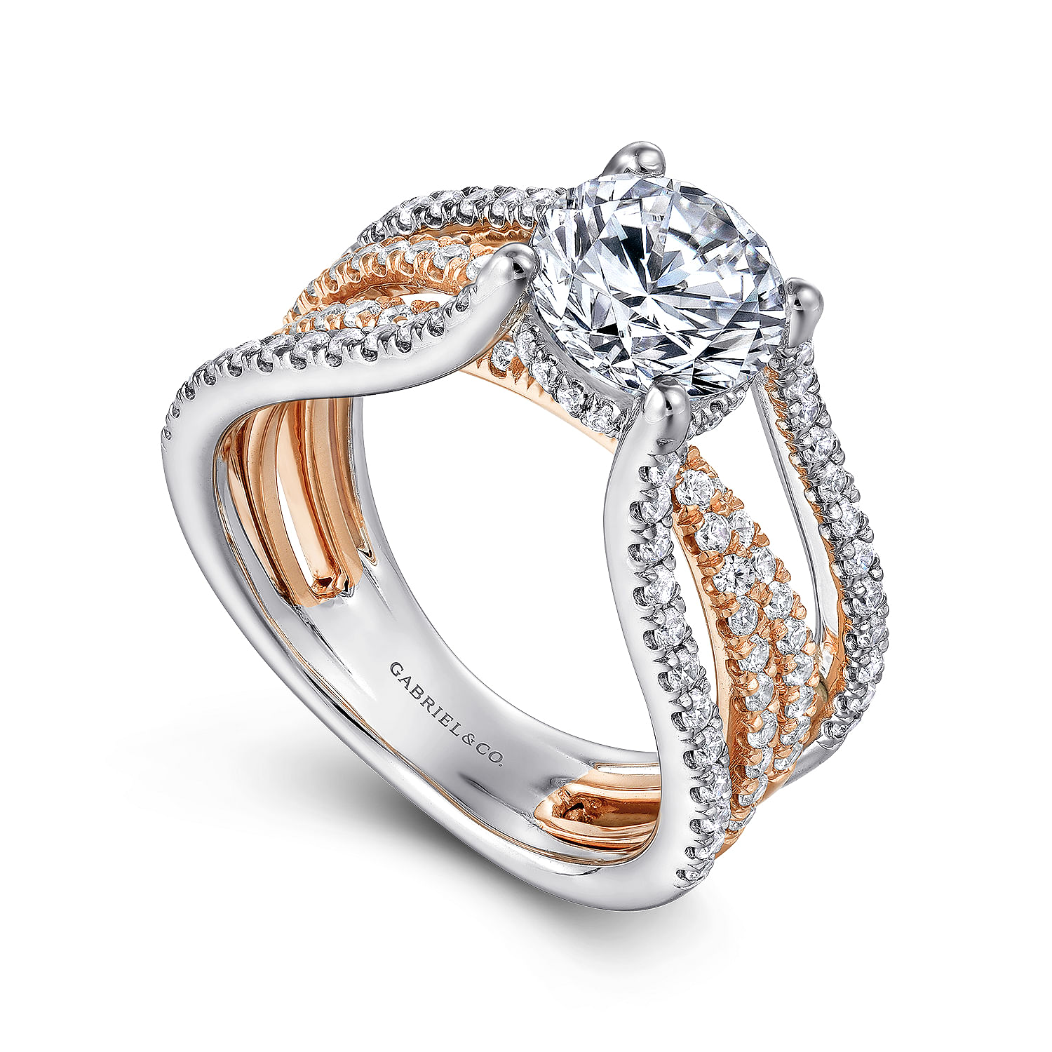 Wilma - 14K White-Rose Gold Split Shank Round Diamond Engagement Ring - 0.7 ct - Shot 3