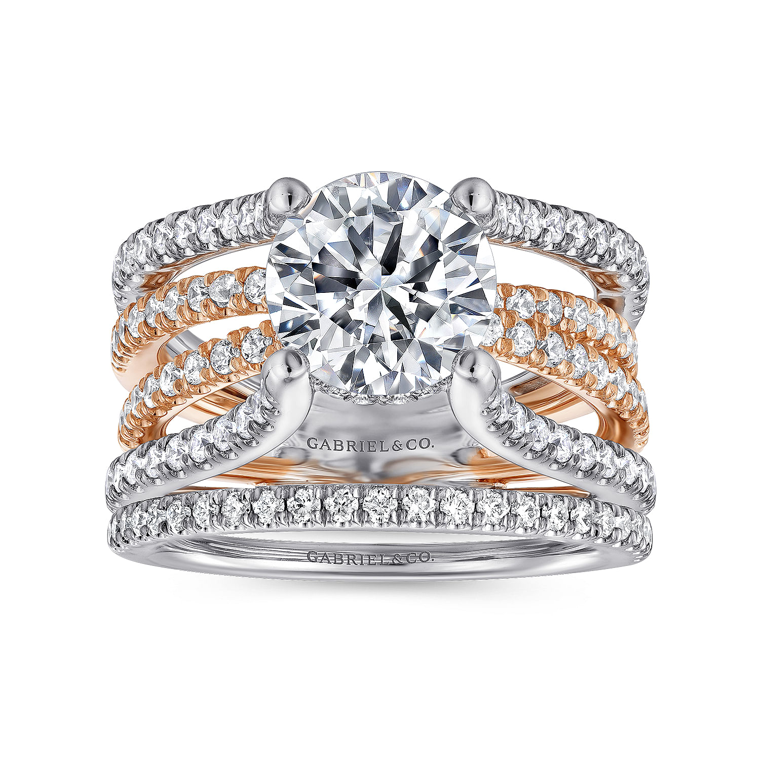 Wilma - 14K White-Rose Gold Split Shank Round Diamond Engagement Ring - 0.7 ct - Shot 4
