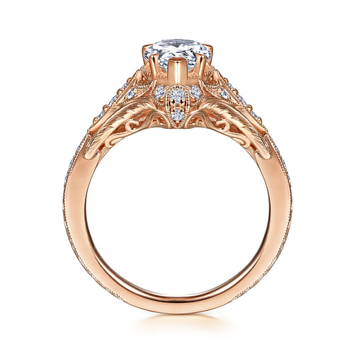 Windsor - Unique 14K Rose Gold Vintage Inspired Pear Shape Diamond Halo Engagement Ring - 0.26 ct - Shot 2