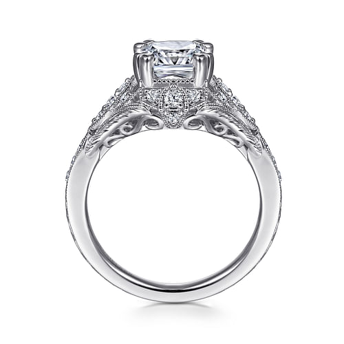 Windsor - Unique 14K White Gold Vintage Inspired Cushion Cut Diamond Halo Engagement Ring - 0.27 ct - Shot 2