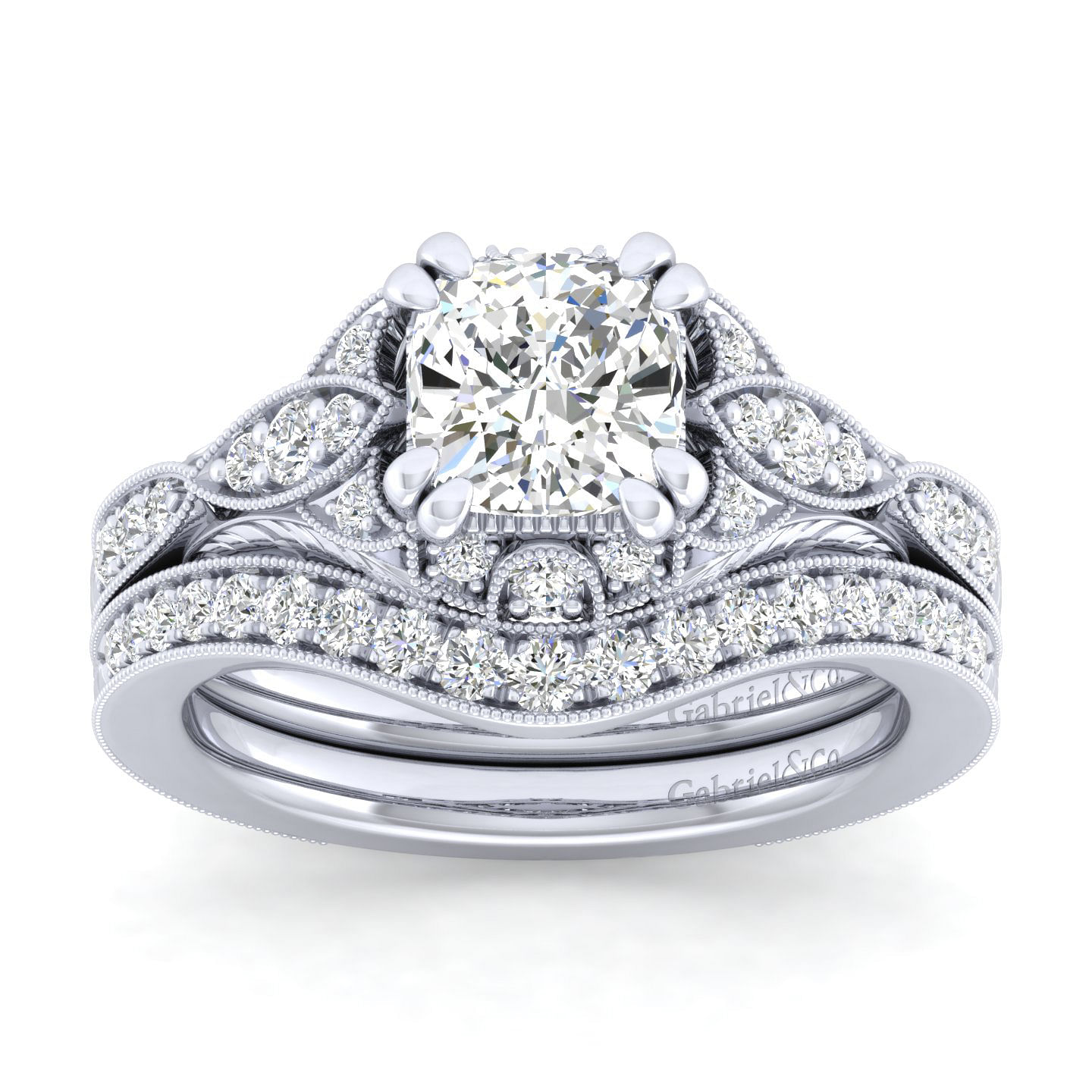 Windsor - Unique 14K White Gold Vintage Inspired Cushion Cut Diamond Halo Engagement Ring - 0.27 ct - Shot 4