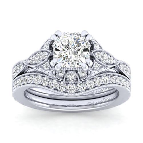 Windsor - Unique 14K White Gold Vintage Inspired Cushion Cut Diamond Halo Engagement Ring - 0.27 ct - Shot 4