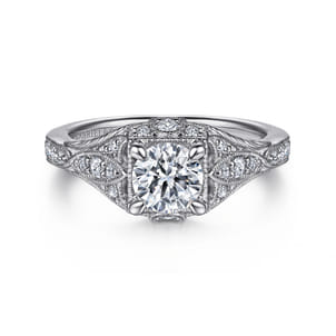 Windsor - Unique 14K White Gold Vintage Inspired Diamond Halo Engagement Ring