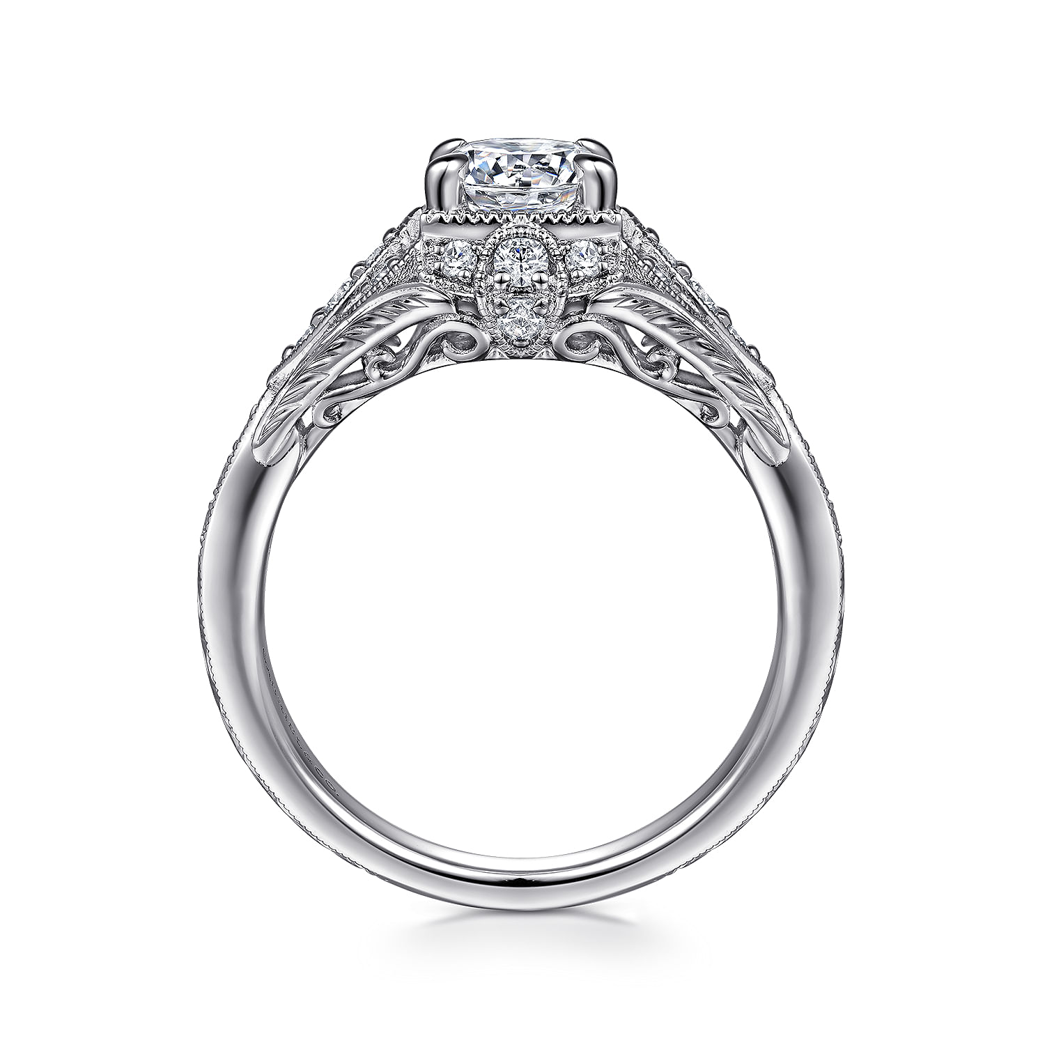 Windsor - Unique 14K White Gold Vintage Inspired Diamond Halo Engagement Ring