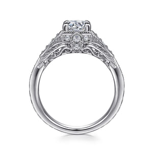 Windsor - Unique 14K White Gold Vintage Inspired Diamond Halo Engagement Ring
