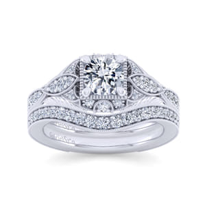 Windsor - Unique 14K White Gold Vintage Inspired Diamond Halo Engagement Ring