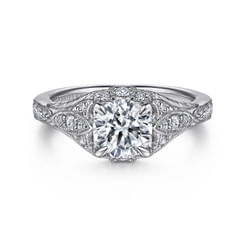 Windsor - Unique 14K White Gold Vintage Inspired Diamond Halo Engagement Ring