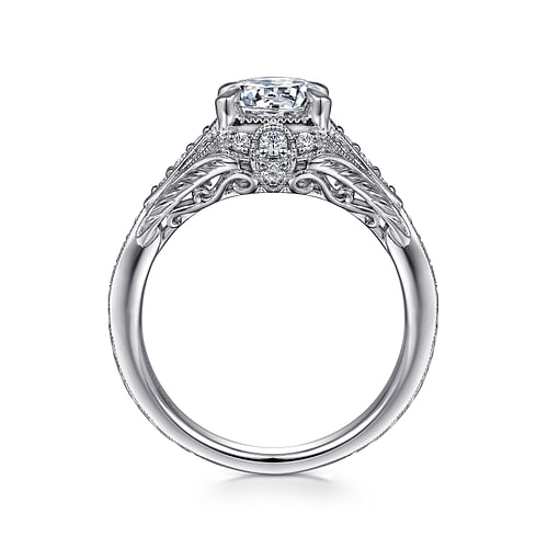 Windsor - Unique 14K White Gold Vintage Inspired Diamond Halo Engagement Ring - 0.27 ct - Shot 2