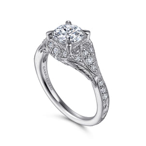Windsor - Unique 14K White Gold Vintage Inspired Diamond Halo Engagement Ring