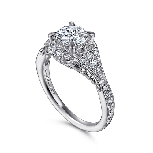 Windsor - Unique 14K White Gold Vintage Inspired Diamond Halo Engagement Ring - 0.27 ct - Shot 3