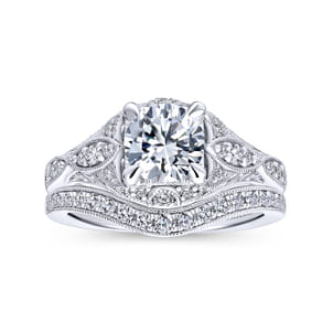 Windsor - Unique 14K White Gold Vintage Inspired Diamond Halo Engagement Ring
