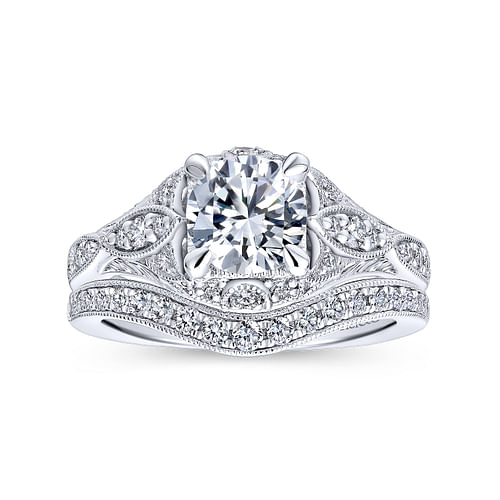 Windsor - Unique 14K White Gold Vintage Inspired Diamond Halo Engagement Ring - 0.27 ct - Shot 4