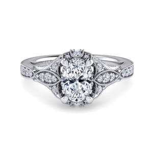 Windsor - Unique 14K White Gold Vintage Inspired Oval Halo Diamond Engagement Ring