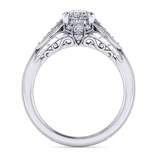Windsor - Unique 14K White Gold Vintage Inspired Oval Halo Diamond Engagement Ring - 0.26 ct - Shot 2