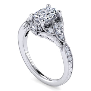 Windsor - Unique 14K White Gold Vintage Inspired Oval Halo Diamond Engagement Ring