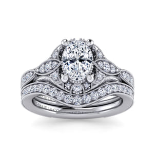 Windsor - Unique 14K White Gold Vintage Inspired Oval Halo Diamond Engagement Ring
