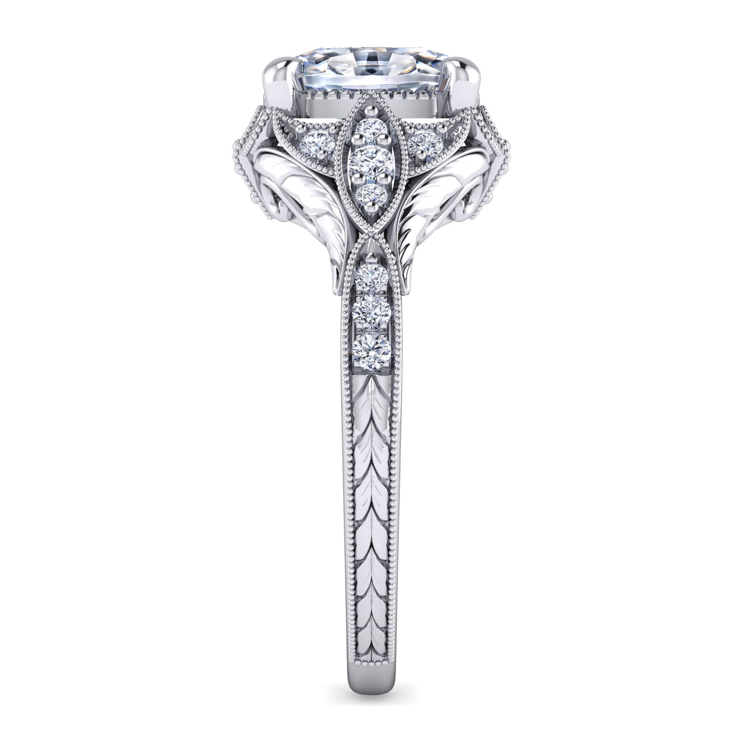 Windsor - Unique 14K White Gold Vintage Inspired Oval Halo Diamond Engagement Ring