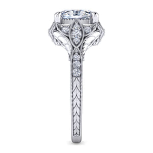 Windsor - Unique 14K White Gold Vintage Inspired Oval Halo Diamond Engagement Ring