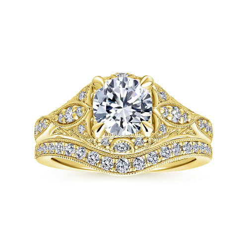 Windsor - Unique 14K Yellow Gold Vintage Inspired Diamond Halo Engagement Ring - 0.27 ct - Shot 4