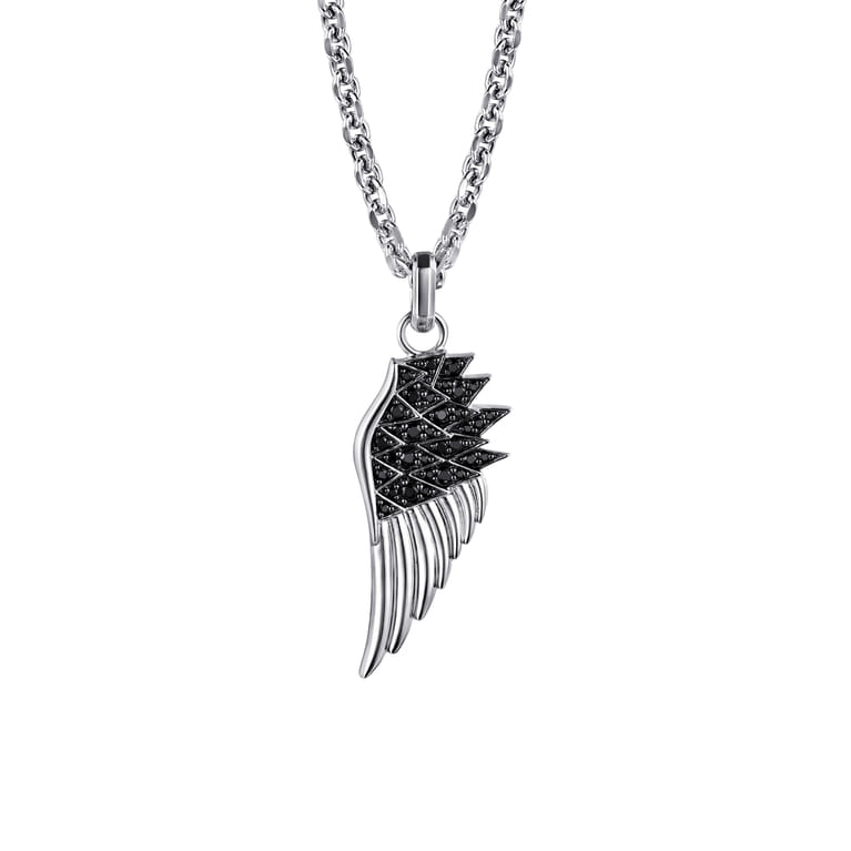 Wing Pendant Necklace 925 Sterling Silver Black Spinel - Shot 1