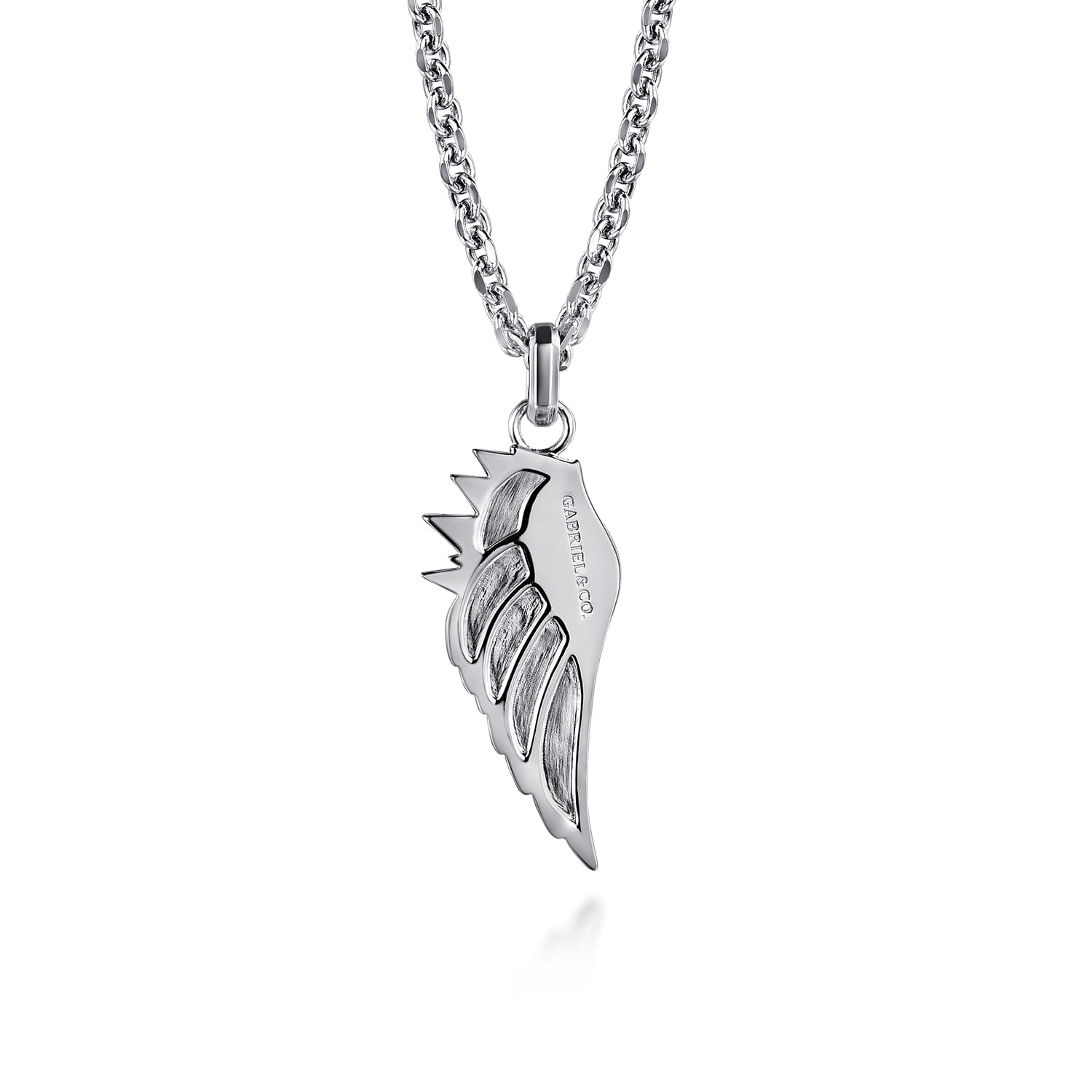 Wing Pendant Necklace 925 Sterling Silver Black Spinel