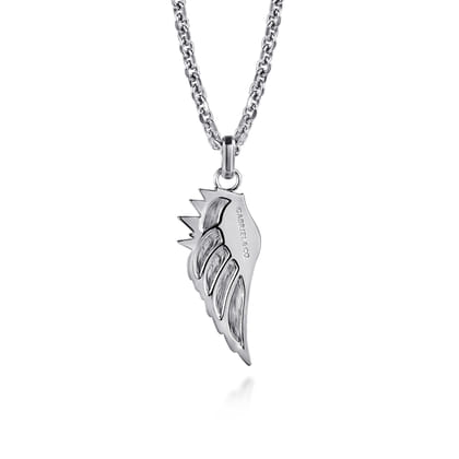 Wing Pendant Necklace 925 Sterling Silver Black Spinel