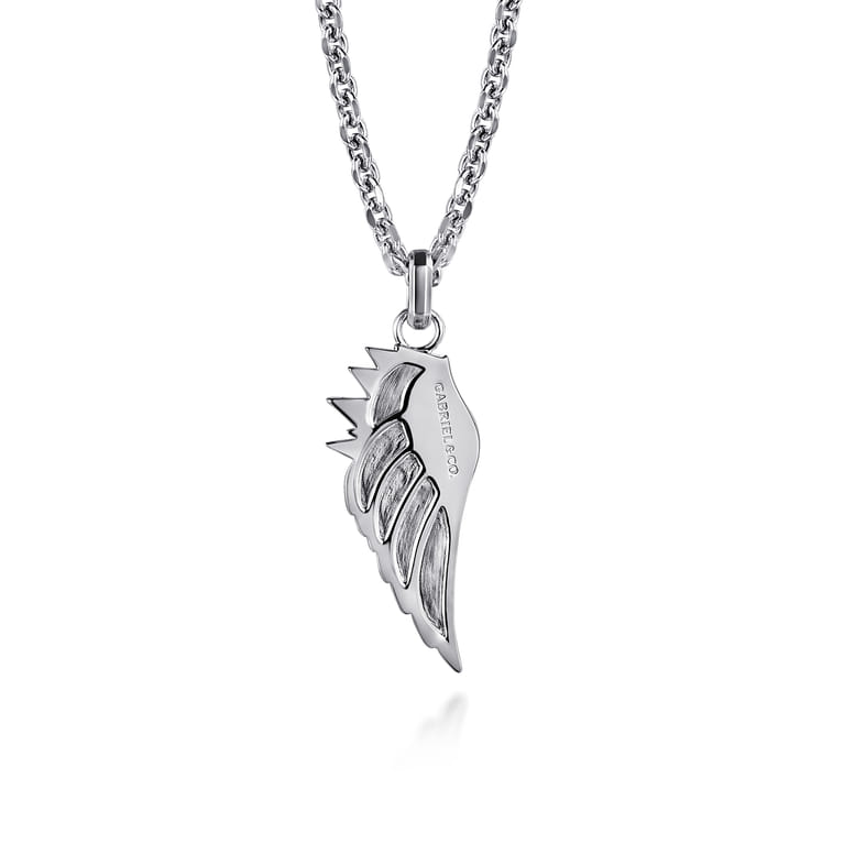 Wing Pendant Necklace 925 Sterling Silver Black Spinel - Shot 2