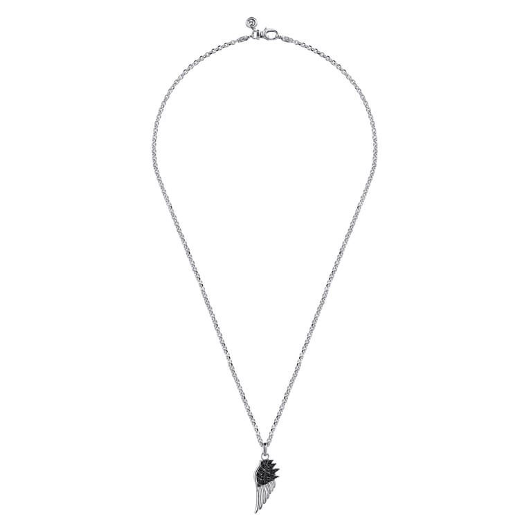 Wing Pendant Necklace 925 Sterling Silver Black Spinel - Shot 3