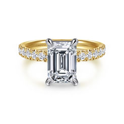 14K White-Yellow Gold Emerald Cut Diamond Engagement Ring