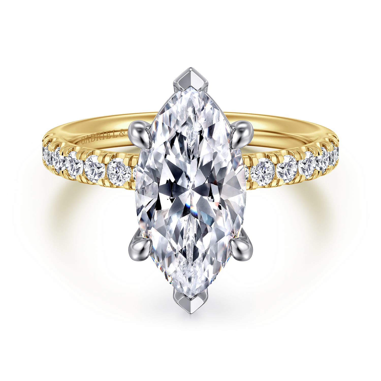 Winslow - 14K White-Yellow Gold Marquise Shape Diamond Engagement Ring