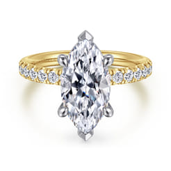 Winslow - 14K White-Yellow Gold Marquise Shape Diamond Engagement Ring