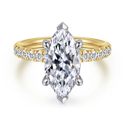 Winslow - 14K White-Yellow Gold Marquise Shape Diamond Engagement Ring