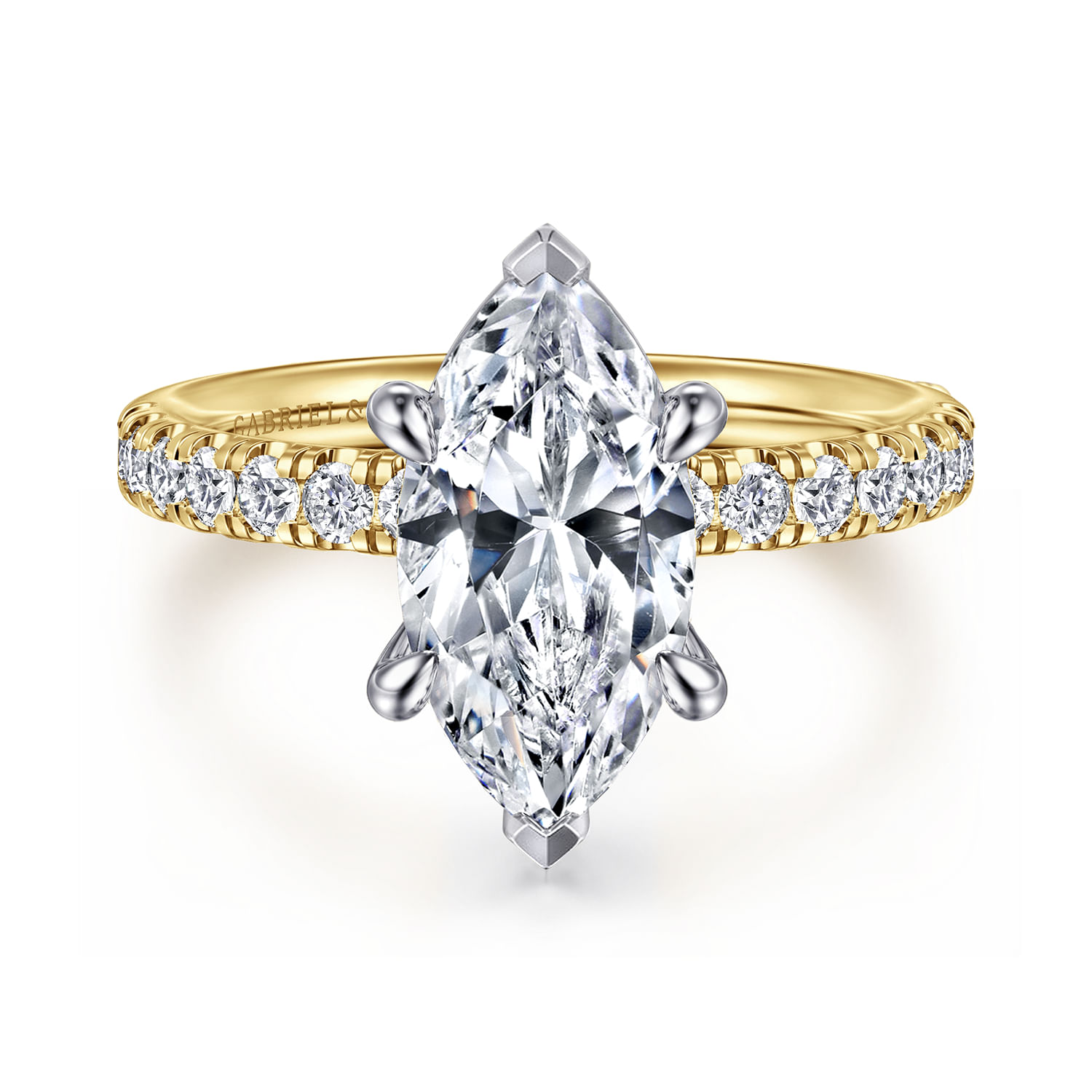 Winslow - 14K White-Yellow Gold Marquise Shape Diamond Engagement Ring