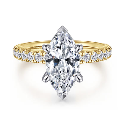 Winslow - 14K White-Yellow Gold Marquise Shape Diamond Engagement Ring