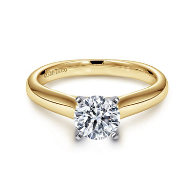 Winter - 14K White-Yellow Gold Round Diamond Engagement Ring