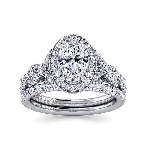 Wisteria - 14K White Gold Oval Halo Diamond Engagement Ring - 0.68 ct - Shot 4