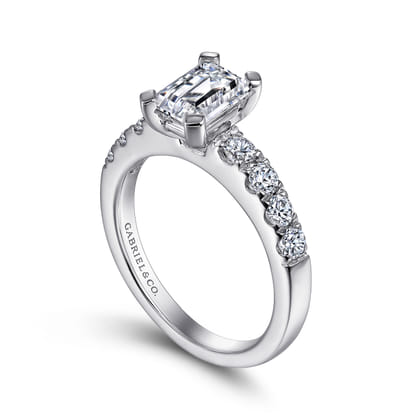 Wyatt - 14K White Gold Emerald Cut Diamond Engagement Ring