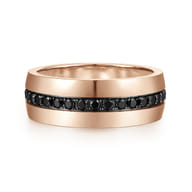Xavier - 14K Rose Gold Black Diamond Mens Wedding Band in High Polished Finish