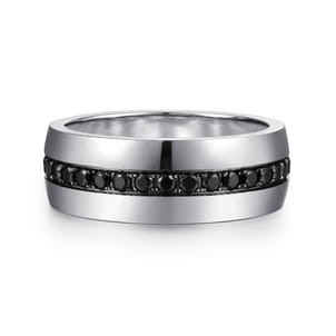 Xavier - 14K White Gold and Black Diamond Men's Band in High Polished Finish