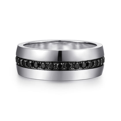 Xavier - 14K White Gold and Black Diamond Men's Band in High Polished Finish