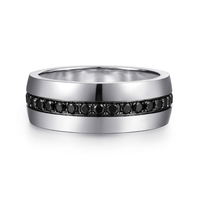 Xavier - 14K White Gold and Black Diamond Men's Band in High Polished Finish - 1.09 ct - Shot 1