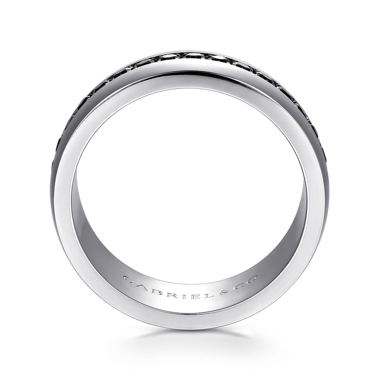 Xavier - 14K White Gold and Black Diamond Men's Band in High Polished Finish - 1.09 ct - Shot 2