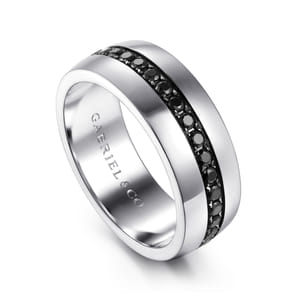 Xavier - 14K White Gold and Black Diamond Men's Band in High Polished Finish